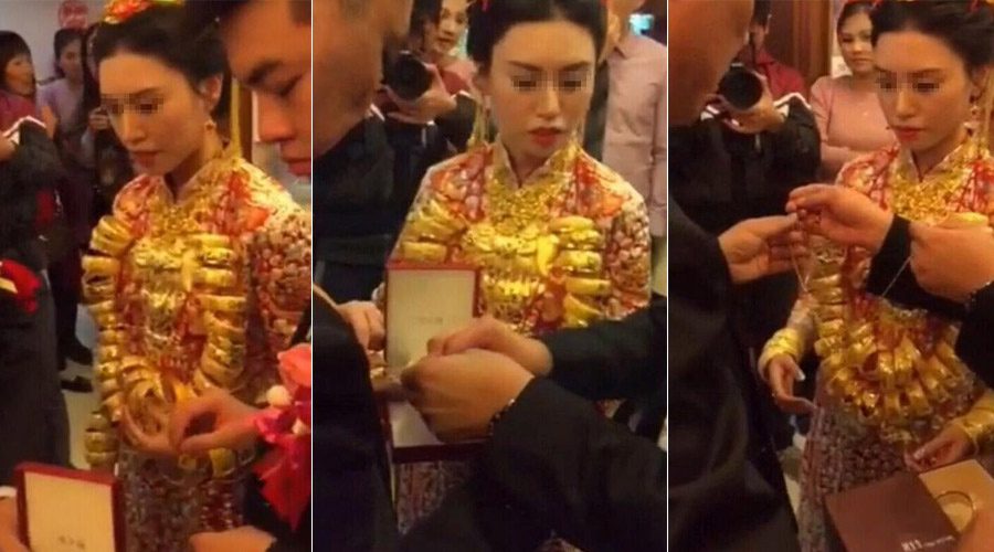 新娘金镯挂满脖子 现场诠释什么叫穿金戴银