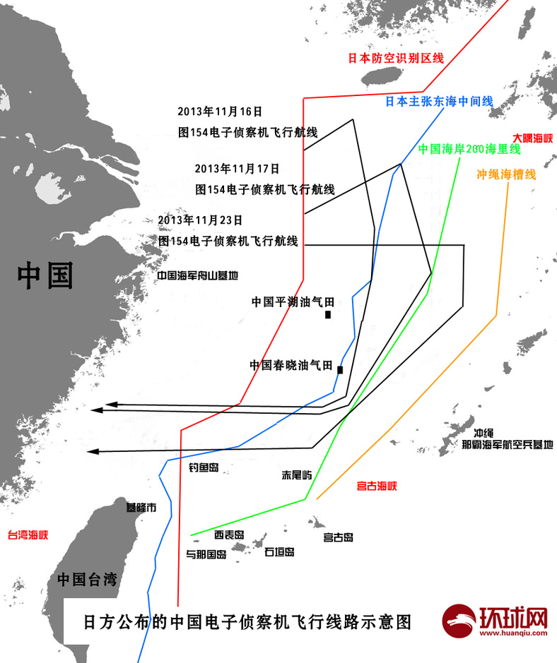 中日防空识别区示意图